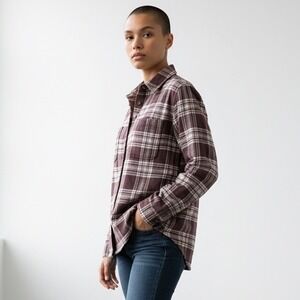 CARHARTT Womens Plaid Flannel Fleece Shirt‎ Jacket Shacket Maroon L 12/14 Grunge
